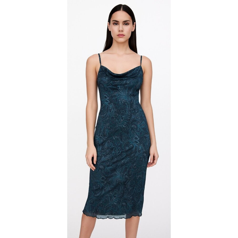 Vintage Liz Minelli Dress Small Blue Paisley Drape Neck Sleeveless Fairy Evening